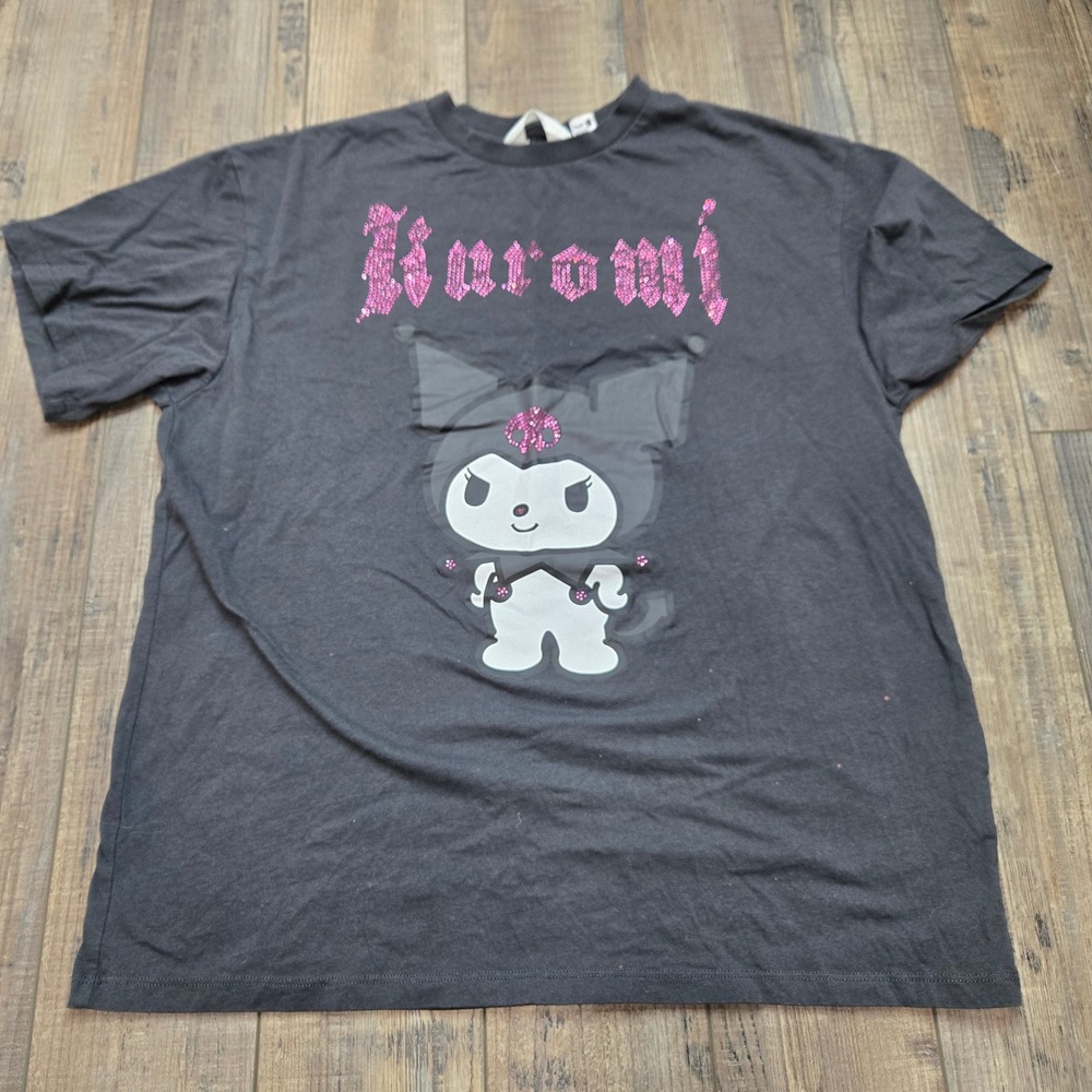 HM Sanrio Kuromi Graphic Tee Kids US 20 Black Pink Rhinestone Short Sleeve Shirt